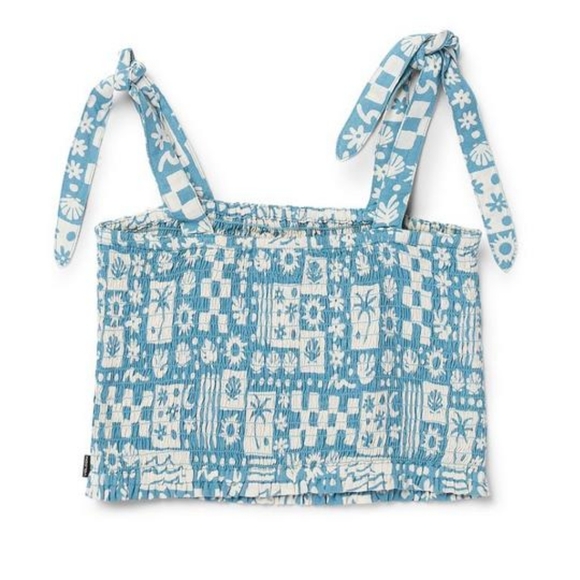 NWT Volcom Blue & White Print Smocked Tank Top M(8-10) - Picture 1 of 4